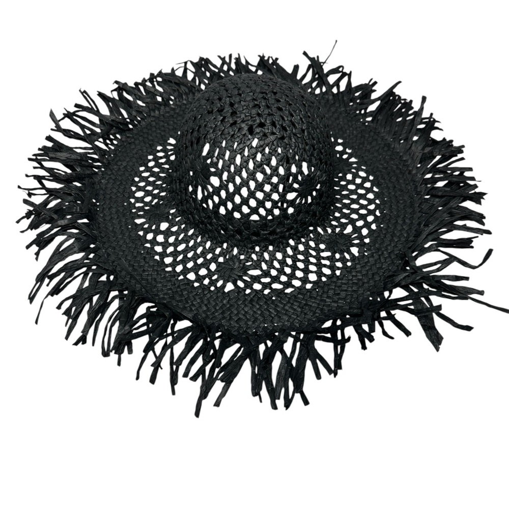 NEW Free People Black Woven Raffia Straw Beach Hat - Picture 2 of 9